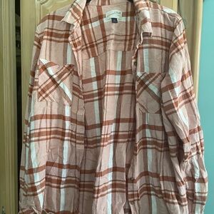 Universal Thread Terracotta and Ivory Plaid Top